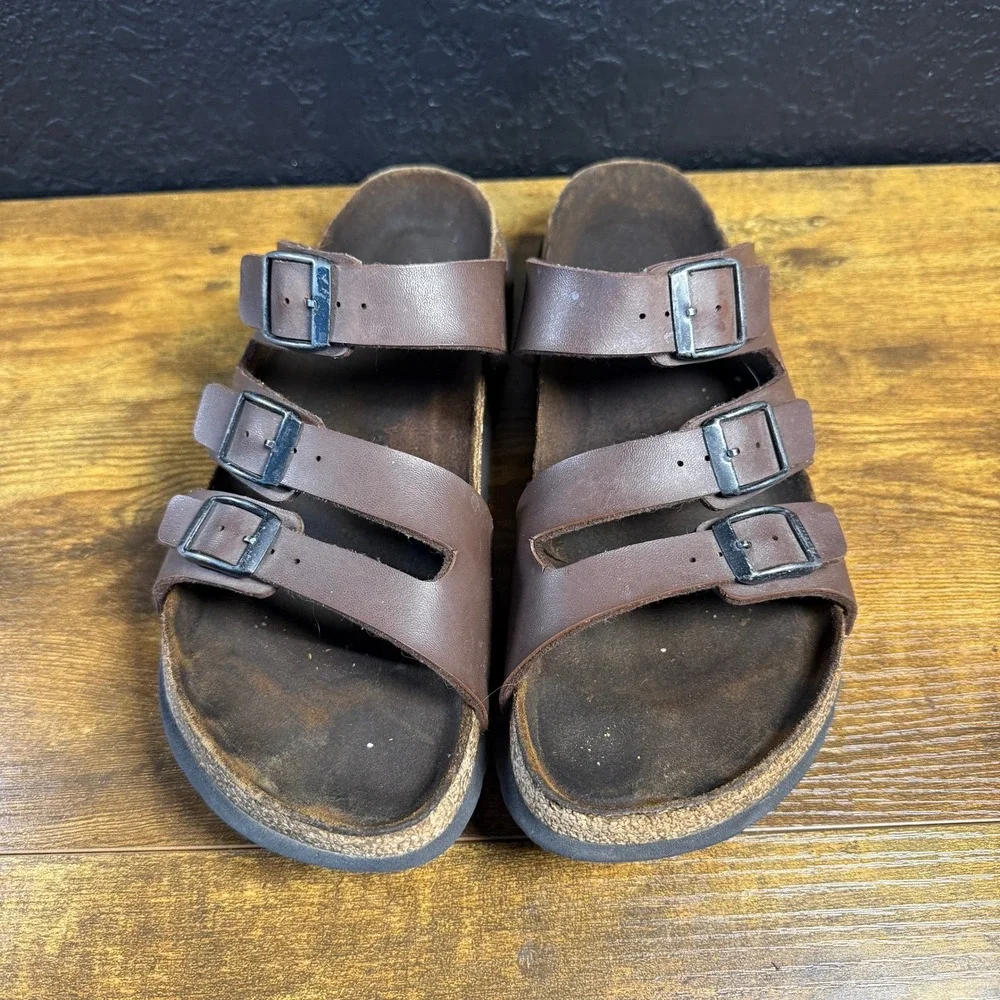 Betula by Birkenstock Florida Brown Synthetic‎ Leather Slide Sandals Unisex 40